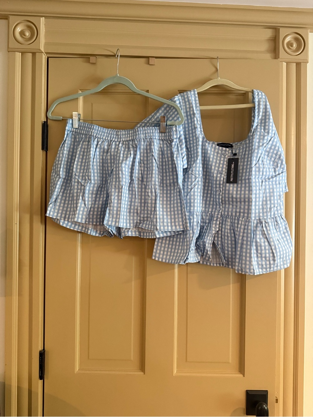 PrettyLittleThing Light Blue Gingham Ruffle Cami Set
